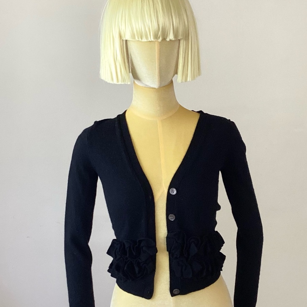 J. Crew Black Ruffle Hem V-Neck Cardigan